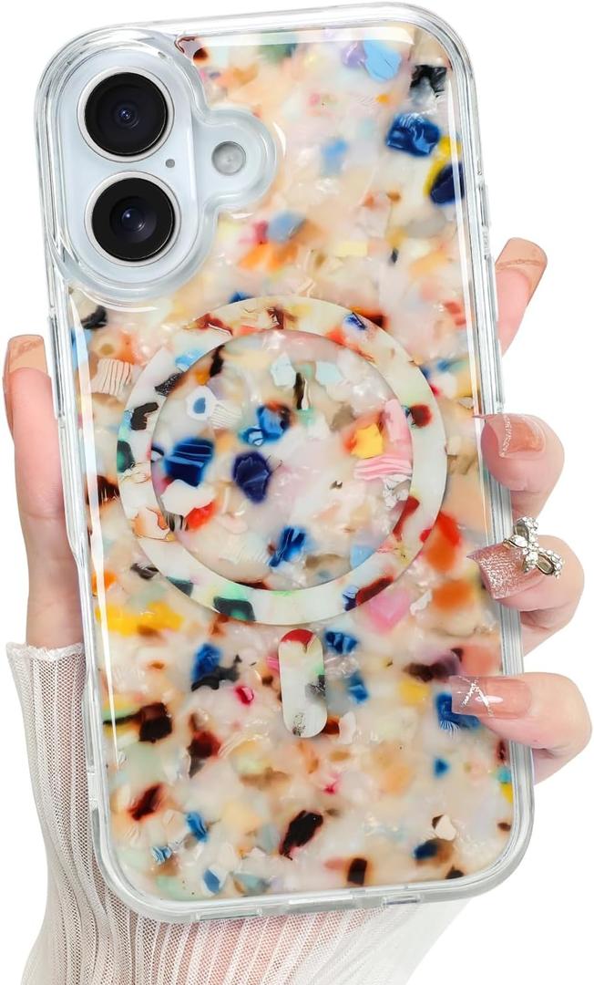 Bonoma for iPhone 17 Case 2025, Sparkly Luxury Marble Back, Magnetic Support for MagSafe Shockproof Cover, Crystal and Corner High-Duty Protection for Girls Women