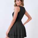 Women's Summer Square Neck Sleeveless Mini Dress Ruffle Ruched Party Club Sexy Cocktail Dresses Black (Black)