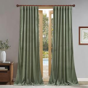 StangH Velvet Curtains 108 inches for Living Room, Sage Green Room Darkening Window Drapes for Nursery Kids, Heavy Thick Curtain Panels for Backdrops, W52 x L108, 2 Panels