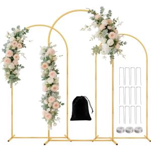 Metal Arch Backdrop Stand Set of 3(6 ft, 5 ft, 4 ft) Party Arch Stands for Wedding, Birthday, Baby Shower, Bridal Shower, Balloon Arched Frame for Garden Decor, Gold Floral Arches,Valentines Day