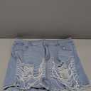 Tbahhir Womens High Waist Ripped Denim Shorts with Pearls Beading Chain Distressed Bodycon Stretchy Summer Jean Shorts (XX-Large, Blue)
