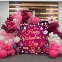 Happy Valentine's Day Backdrop 7x5FT Pink Neon Valentine's Day Photography Background Red Brick Wall Banner Valentines Party Decoration Supplies Photo Props