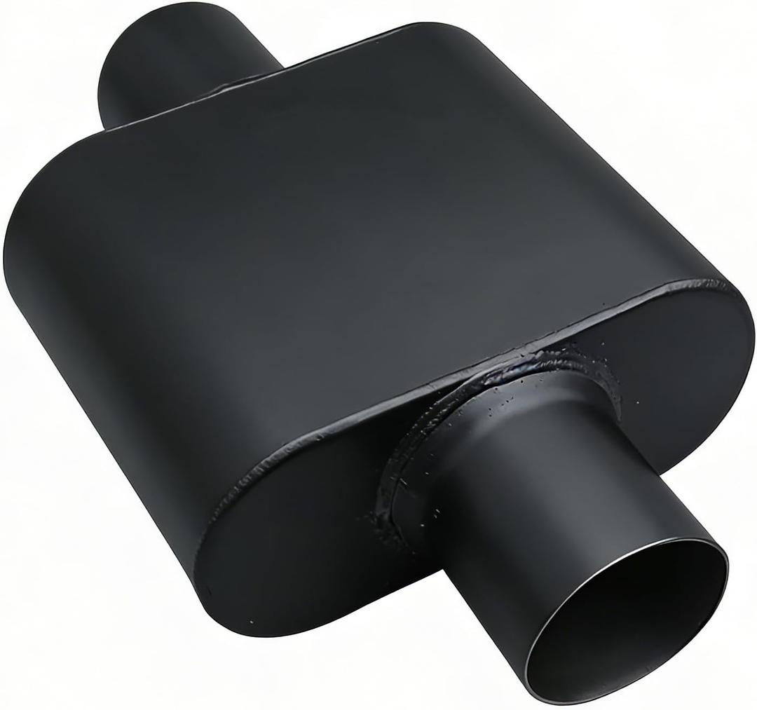 2.25" ID Center/Center Single Chamber Muffler - Aggressive Deep Sound, Aluminized Steel, Welded/Clamp-On (13" Total Length)