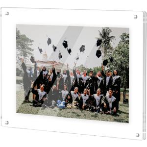 12x16 Acrylic Picture Frame, No Drill Wall Mounted Frameless Photo Frames, Self Adhesive Clear Magnetic Frames for Poster Artworks Diploma Certificate