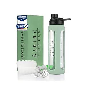 Asbirg 2.0 Fitness | Protein Shaker Made of Glass | Protein Shaker | Drinking Bottle | with Spiral Ball | 24 oz (Pastel Green)
