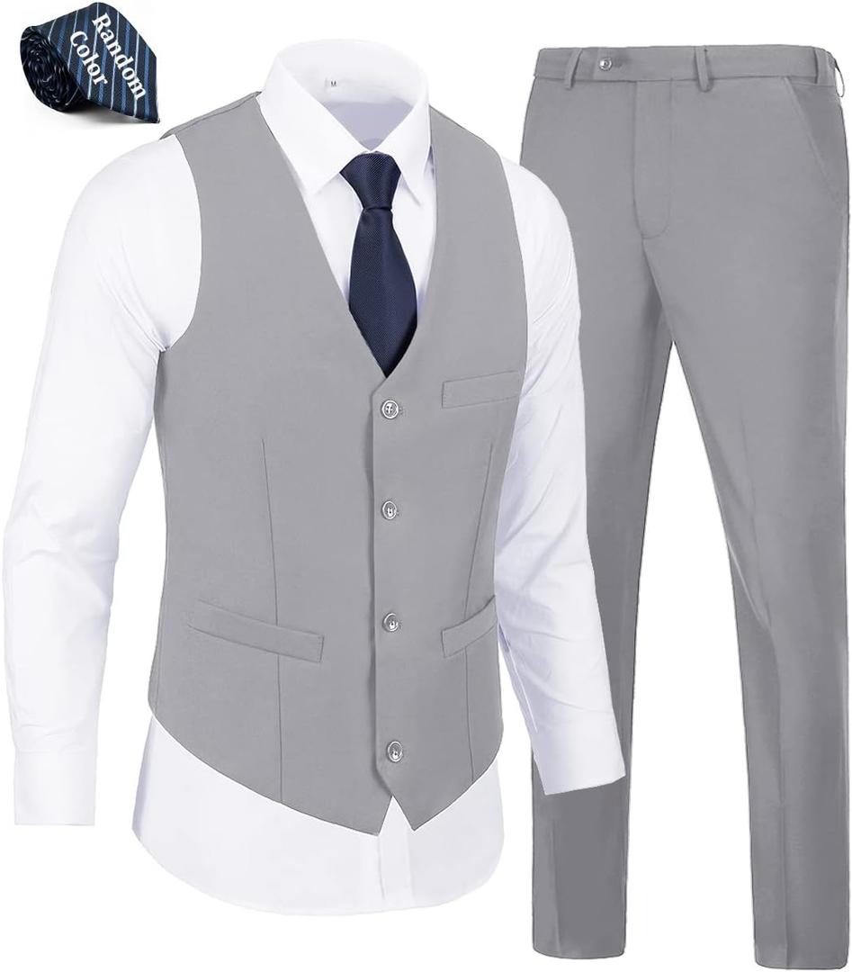 Mens Suits Vest Pants Set 2 Pieces Slim Fit Wedding Groomsmen Suit for Men Formal (Small, Light Gray)