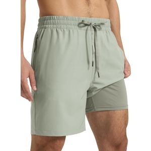 Arcweg 7-Inch Men's Swim Trunks, 2-in-1 Compression Liner with Pockets (Gray)