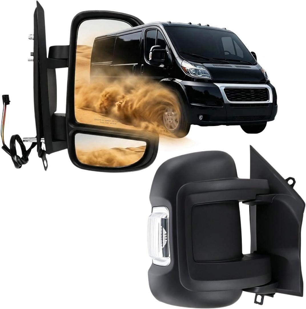 Right Passenger Side Mirror Compatible with 2014-2026 Ram Promaster 1500/2500/3500 with Power Glass Heated turn signal light manual folding Replace#CH1321376 5VE98JXWAD(8Pins)
