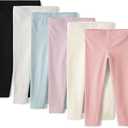 The Children's Place girls Leggings,Black/Grey Heather/Light Pink/Peach/dark  blue 5 Pack, 5-6Y