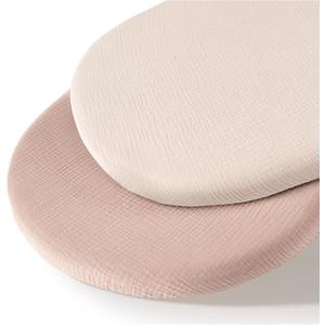 Muslin Bassinet Sheets for Babies  Soft & Breathable 100% Cotton Fitted Sheets for Oval, Rectangle, Hourglass Bassinet Mattress Pads, 2-Pack (Ivory & Pink)