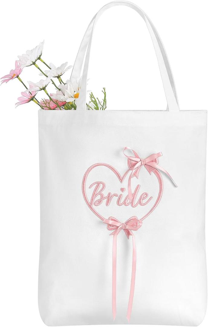 Etercycle Bride Tote Bag, Canvas Wedding Purse Handbags Bridal Shower Gifts For Bachelorette Party Bridesmaid Engagement