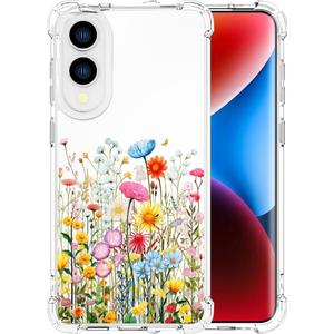 Compatible with Samsung Galaxy S25 Edge Cases with Design, Cute Transparent Designer Phone Case for Women Girls Girly with Heavy Duty Protective Bumper (Clear Flowers Herbs Wild)