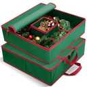 MaidMAX Christmas Wreath Storage Container 30 inch, Hard Shell Wreath Storage Bag with Inner Pocket, Sturdy Handles and Zippers, 600D Oxford Holiday Ornament Wreath Storage Box (Green, 2pcs)