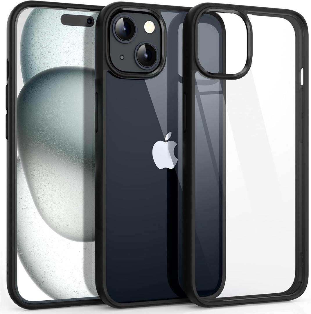 Supdeal Shockproof Clear Case for iPhone 15, [Not Yellowing] [10FT Military Drop Protection] Hard Clear Back Four Corner Airbags Drop Protection Phone Cover, 6.1 inch, Black