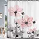 MERCHR Unique Floral Pink Shower Curtain for Bathroom Decor, Pink and Grey Daisy Flower Elegant Wildflower Design Farmhouse Shower Curtains with Hooks Set, 71 X 71 Inches