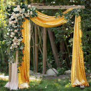 12''x18FT Reception Background Wedding Arch Drapes Gold Sequin Wedding Arch Draping Fabric Drapery for Ceremony Reception Swag and Backdrop Decorations  Panel KULWMDJ007