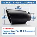 5" Inlet 8" Outlet Exhaust Tip 15” Length Stainless Steel Black