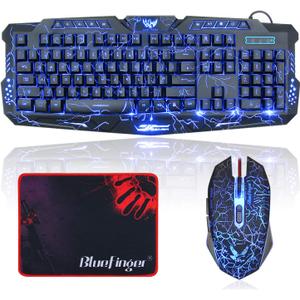 BlueFinger Gaming Keyboard and Mouse,USB Wired Backlit Gaming Mouse and Keyboard Combo,Letters Glow, 3 Color Crack Backlit,Illumination Keyboard and Mouse Set for Game and Work