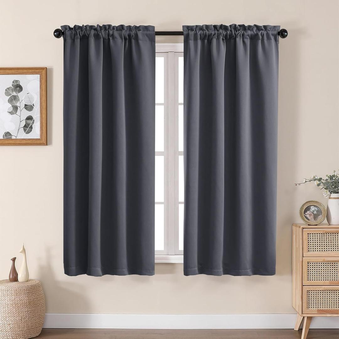 Aiyufeng Grey Blackout Curtains for Bedroom 63 Inch Length 2 Panels Set, Solid Thermal Insulated Energy Saving Rod Pocket Window Treatment Curtains Blackout Drapes, W40 x L63 Inch, Grey (Charcoal)
