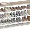 SUOERNUO Shoe Rack Organizer 4 Tier for Closet Entryway Free Standing Metal Storage Shoe Shelf with MDF Top Board (White+Oak, Large 4 Tier)