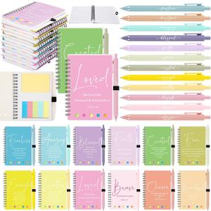 Kosiz 24 Sets/48 Pcs Christian Mothers Day Birthday Gifts Bulk Inspirational Prayer Journal Christian Scripture Notebook with Bible Pen Religious Church Gift for Women Men Mom (Simple,Macaron Color)