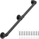 5FT Industrial Stair Railing Wall Mount Staircase Handrail 1.3 Pipe Hand Rail for Steps Grab Bar Foot Rail Vintage Pipe Railing Black Deck Handrail for Outdoor Indoor Stairs Porch