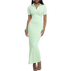 Floerns Women's Summer Long Dress Short Sleeve Button Up Shirts Textured Boho Bodycon Maxi Dresses Green Medium