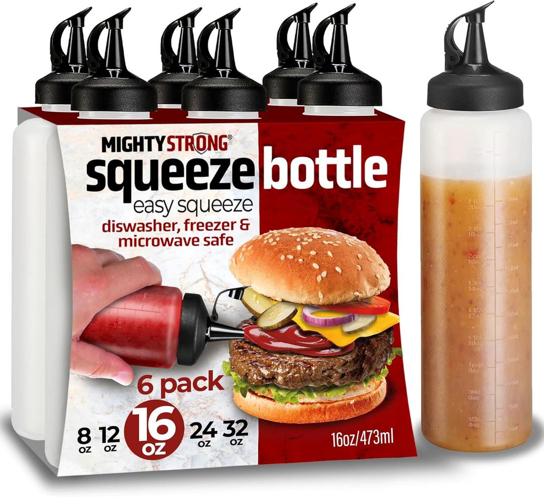 6 Pack Condiment Squeeze Bottles for Sauces and Liquids 16 oz Plastic Refillable Squirt Bottles for Ketchup, Oils, and Condiments Multipurpose Condiment Containers for Kitchen, BBQ & Cooking