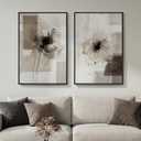 Framed Neutral Abstract Floral Wall Art for Living Room, Set of 2 Brown Modern Watercolor Canvas Artwork for Walls, Large Minimalist Prints Paintings for Bedroom Office Hallway Wall Decor, 24x36 Inch, Neutral Brown