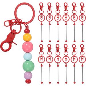 PATIKIL Beadable Keychains, Metal DIY Beaded Keychain Making Kit with Key Rings Blank Chain Bar (Red)