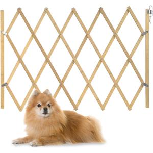 Expandable Wooden Dog Gate, Retractable Accordion Pet Gate, Small Medium Pet Dog Fence Safety Protection for Doorway Stairs Patio Garden Lawn