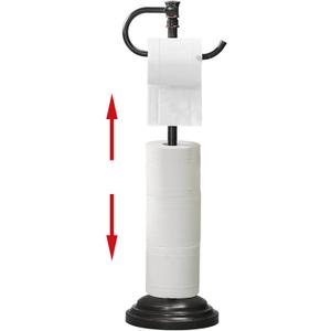 RUMOSE Toilet Paper Holder Stand for Floor, Oil Rubbed Bronze Adjustable (12.4" to 22.8") Bathroom Toilet Tissue Holder, Free Standing Toilet Paper Roll Holder with Storage, Stainless Steel