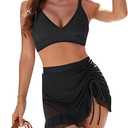 Blooming Jelly Womens Swim Skirt High Waisted Bikini Sets Tummy Control Swimsuits Mesh Sarong Wraps Bathing Suits XL