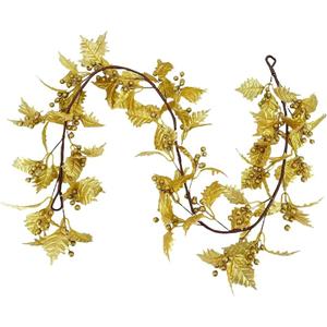 72inch Christams Garland for Front Door,Artificial Golden Leaves Paired with Golden Berries for Window, Wall, Porch, and Other Indoor and Out Door Home Decorations