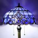 Tiffany Floor Lamp Blue Baroque Style Stained Glass Standing Reading Light