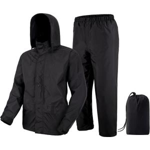 Rain Suit, Rain Gear for Men Waterproof, Camo Rain Jacket, Lightweight Rain Coat (XX-Large, Black)