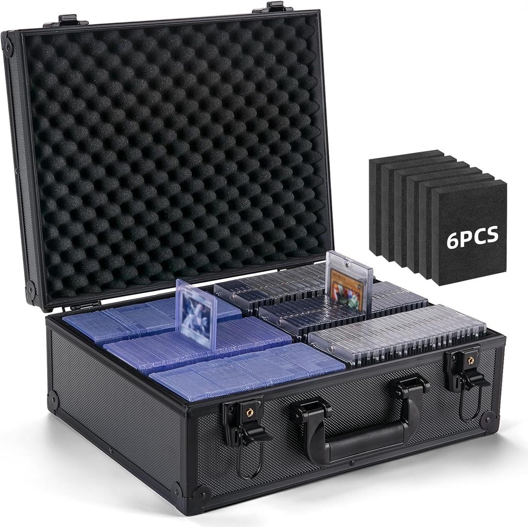 Eugsph Trading Card Storage Box for 3" X 4" 35pt Toploaders 600+, Sturdy Secure Large Capacity Hard Case with 6 Foam Stoppers, Fits Toploader Magnetic Holders MTG Baseball Sports Card Storage Box Case