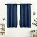 Lecloud Navy Blue Curtains 45 Inch Length 2 Pcs, Airy Privacy Light Filtering Window Decors Kitchen Curtains, Modern Aesthetic Soft Drapes with Rod Pockets for Bedroom Cafe, Each Panel 30" W x 45" L