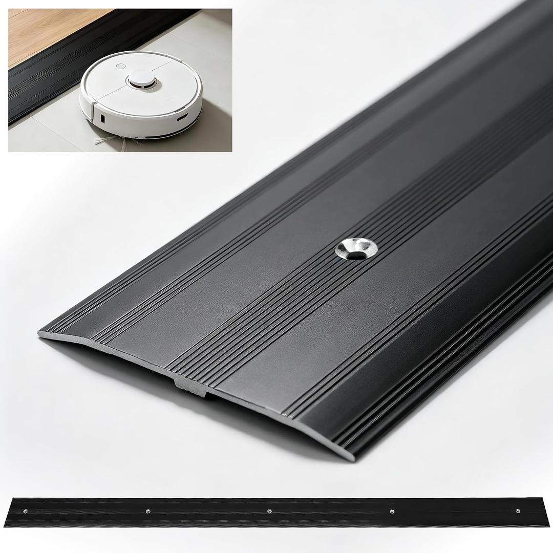 Aluminum Door Transition Strip 36"L x 2.4"W Metal Floor Threshold, 0.1"H Flat Profile forWood Tile Carpet Vinyl Concrete Flooring Gaps, Modern Doorway Protector Decoration (Black)