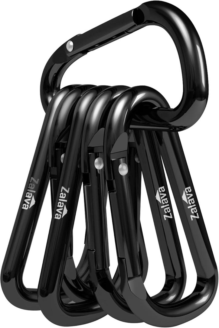 2.3'' Carabiner 6-Pack, D-Ring Aluminum Clips Keychain, Black