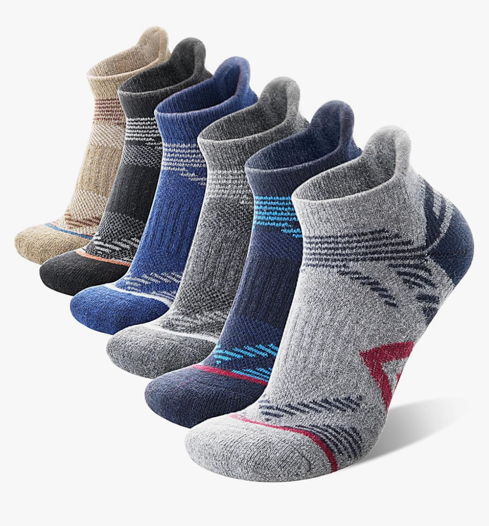ANTSANG 6 Pairs Merino Wool Ankle Hiking Running Socks Compression Thick Cushion Breathable No Show Socks for Men Women
