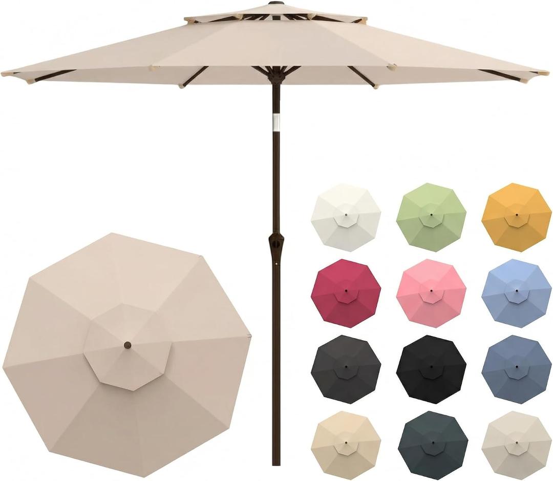 Patio Umbrella, 2 Tier Outdoor Table Umbrella, Large Vented Market Umbrellas with Push Button Tilt and Crank, 8 Sturdy Ribs for Backyard, Deck, Pool, UPF50+ UV Protection
