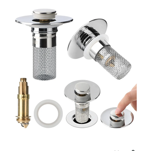 2pcs Bathroom Sink Drain Strainer Pop Up Sink Drain Stopper with Removable Stainless Steel Filter Basket, for US Universal Bathroom Kitchen Basin Sink Stopper Bathroom Sink Stopper