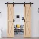 EaseLife 36in x 84in (Double 18in84in Door) Barn Door with 6.6FT Sliding Door Hardware & Handle Included,DIY Assemblely,Easy Install,Apply to Interior Rooms & Storage Closet,K-Frame