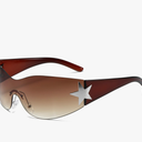 AIEYEZO Fashion Rimless Y2K Sunglasses for Women Men 2000s Wrap Around Style Sun Glasses Trendy Y2K Shades (Brown/Brown Gradient)