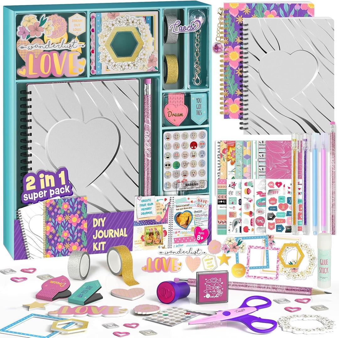 2-Pack DIY Journal Kit for Girls - Birthday Easter Gifts for Girls 8 9 10 11 12 13 14 Years Old - Arts & Crafts for Teen Girl Gifts Trendy Stuff - Scrapbook & Diary Supplies Toys Set