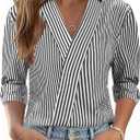 LOMON 3/4 Length Sleeve Womens Tops Dressy V Neck Collared Shirts Trendy Business Casual Work Blouses Vacation Outfits 2026 (M)