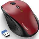 TECKNET Wireless Mouse, 2.4G USB Computer Mouse with 6-Level Adjustable 4800 DPI, 30 Months Battery, Ergonomic Grips, 6 Buttons Portable for PC, Chromebook, Mac (Red)