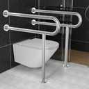 Toilet Support Rail 31.3X 31.5 Inch, Munzong Anti-Slip Satin Brushed Nickel Handicap Grab Bar for Bathroom, Stainless Steel Knurled Safety handrails with Leg for Elderly Disabled Pregnant-1.25Tube