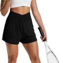 Sampeel Women's Workout Shorts Athletic Running Shorts Crossover High Waisted Gym Shorts with Pockets (Black, XXL)
